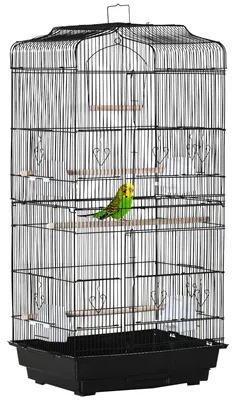 Obrázek produktu pro Ptačí klec, odolná kovová a dřevěná konstrukce, praktické dvířka pro krmení, černá, 465 x 355 x 92 cm