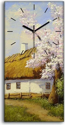 Produktbild von Leinwand Uhr Küche Wohnzimmer Bild Geräuschlos 30x60 Ölgemälde Dorf Hütte - schwarze Hände