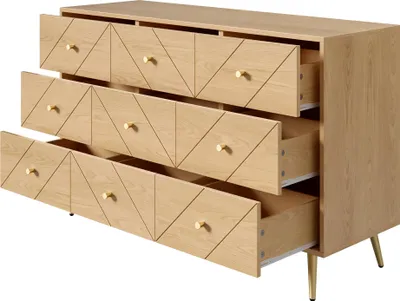 Produktbild von 9-Schubladen Kommode mit Eisenbeinen – Stilvolle Aufbewahrungslösung für Schlafzimmer, Wohnzimmer und Flur – Robuste PB-Konstruktion