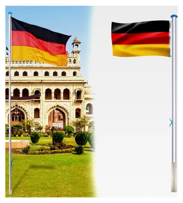 Produktbild von 6,5 m Aluminium Fahnenmast, Teleskop Flaggenmast mit Deutschlandfahne, 5 Höhenverstellbar inkl. Zugseil & stabiler Bodenhülse, 150 x 80 cm