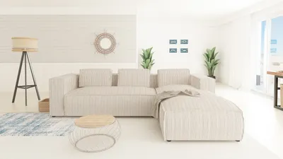 Produktbild von S-STYLE MÖBEL - Modernes Ecksofa Bello aus Beige Cord mit Ottomane rechts und weichem Sitz, B/T/H: 262 cm / 176 cm / 64 cm