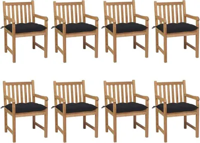 Produktbild von Gartenstühle 8 Stk. mit Schwarzen Kissen Massivholz Teak
