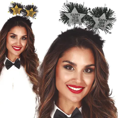 Produktbild von Happy New Year-Haarreif für Erwachsene schwarz-gold-silberfarben - Einheitsgröße