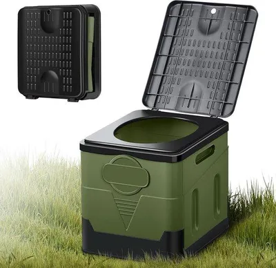 Produktbild von Famanu Klapp-Toilette Tragbares Trockentoilette bis 150 kg - Waschbar - Ohne Chemikalien - Mobiles Toilettensystem - Grün
