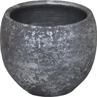 Produktbild von Übertopf Keramik rund bauchig 16x14x14cm silber, handmade