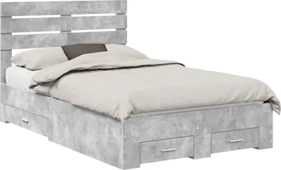 Produktbild von vidaXL Bettrahmen mit Schubladen Betongrau 120 x 190 cm Holzwerkstoff