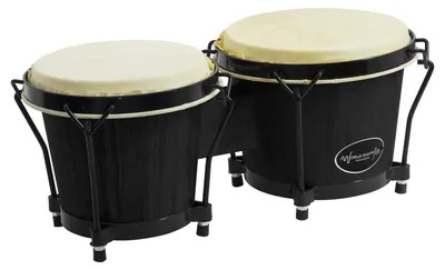 Productafbeelding van World Rhythm BON7 Bongo's, 6" en 7", voor beginners, eikenhout. Mat zwarte bongo's met gevoerde gigbag, zwart, model BON7-BK