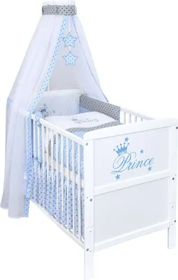 Produktbild von Baby-Delux Babybett Kinderbett Natalie Prince 140×70 Weiß Beißschienen Komplett Bettset Prince Stars mit Matratze