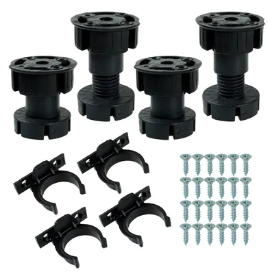 Produktbild von Set mit 4 verstellbaren Küchenfüßen 6 cm + Clips und Montageschrauben