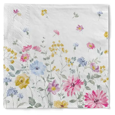 Produktbild von MANK Serviette Meggi aus Tissue 3-lagig, 40 x 40 cm, 1/4 Falz, 100 Stück - Floral Blumenwiese