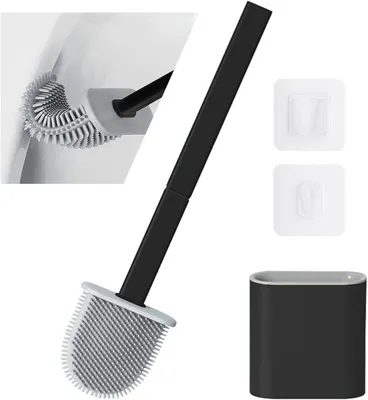 Produktbild von Silikon Klobürste mit flachem und biegsamem Kopf - Toilettenbürste aus Silikon Moderne WC Bürste für die Wandmontage ohne Bohren
