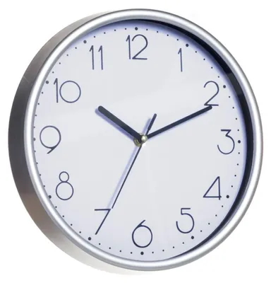 Runde Wanduhr, Kunststoff, silber/weiß, 25 cm, minimalistisch