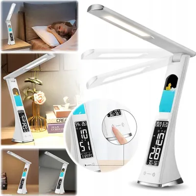 Immagine prodotto di Lampada da tavolo pieghevole, lampada da notte, orologio LED con schermo bianco con motivo