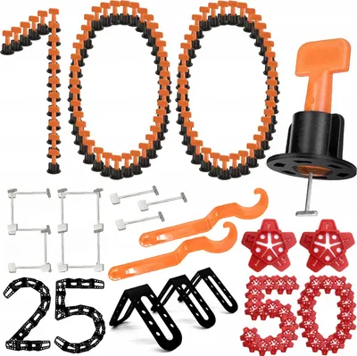 Immagine prodotto di Set di livellamento per piastrelle 100 pezzi arancione nero 50 stelle 25 angoli