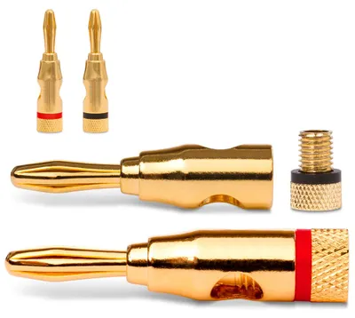 Produktbild von NAUC Bananenstecker 4mm schraubbar 24K vergoldet Lautsprecherkabel 4x Stecker