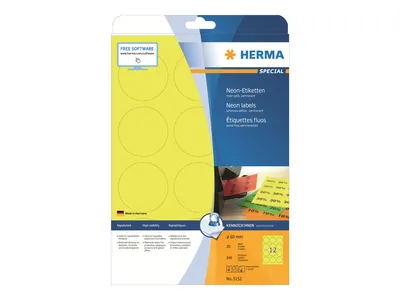 Obrázek produktu pro HERMA 5152, Žlutá, Samolepicí štítek, A4, Papír, Laserová/inkoustová tiskárna, Permanentní