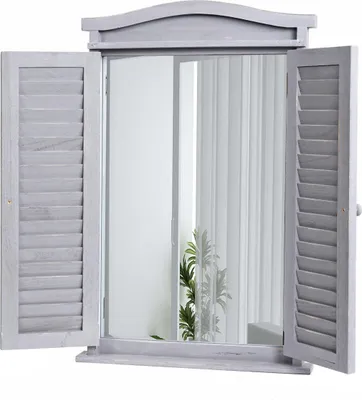Produktbild von Wandspiegel Badspiegel Badezimmer Spiegelfenster mit Fensterläden, 71x46x5cm shabby grau