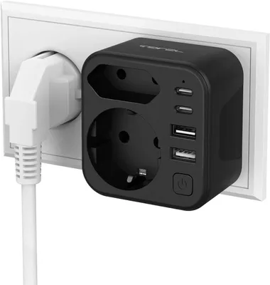 Obrázek produktu pro USB zásuvková lišta - Více zásuvek - Nabíjení zařízení - 4 USB porty - 6 zásuvek - Černá barva