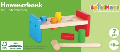 Obrázek produktu pro SpielMaus Dřevěná lavička s kladivem, 7 kusů