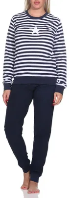 Produktbild von Normann Damen Frottee Schlafanzug langarm mit Bündchen in Sterne Optik - auch in Übergröße ; navy1 , 44