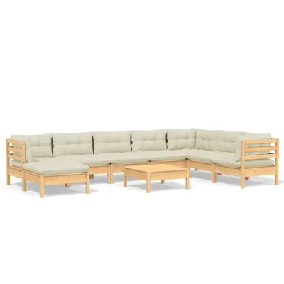 Produktbild von 9-tlg. Garten-Lounge-Set mit Creme Kissen Massivholz Kiefer
