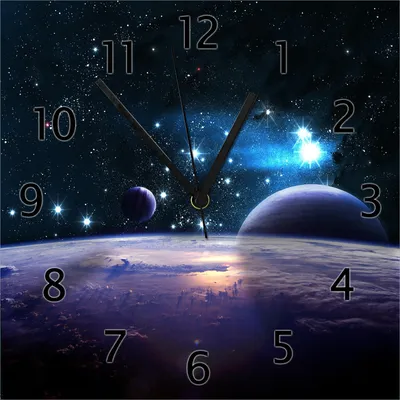 Produktbild von Wallario Design Wanduhr Planeten im Weltall aus Echtglas, Größe 30 x 30 cm