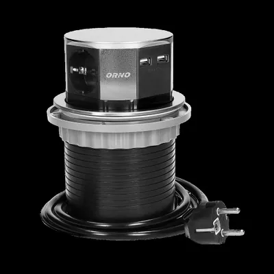 Obrázok produktu pre Nábytková zásuvka ORNO OR-AE-1381(GS), vstavaná, 3 Schuko zásuvky, 2 x USB, dĺžka kábla 1,5 m, čierna