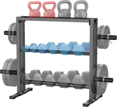 Zdjęcie produktu dla WINNOW 3-poziomowy stojak na hantle Stojak do przechowywania obciążników i kettlebells