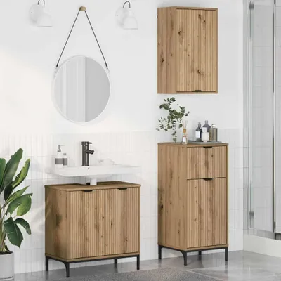 Immagine prodotto di Maison Exclusive - Set di mobili da bagno, 3 pezzi, legno effetto rovere artigianale, 39,5 x 36 x 88 cm