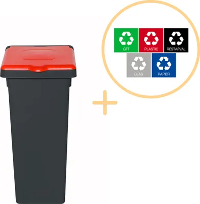Obrázok produktu pre Plafor – Odpadkový kôš s vekom 75 l – Recyklácia – Červený