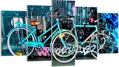 Produktbild von Bild auf Leinwand - Leinwandbild - Fahrräder Graffiti Straße Wand - 160x85cm - Wand Bild - Wanddeko - Leinwanddruck - Bilder - Kunstdruck - Wanddekoration - Leinwand bilder - Wandkunst - EA160x85-2949