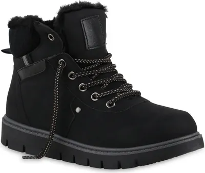 Produktbild von VAN HILL Damen Warm Gefüttert Worker Boots Stiefelette Strick Winter Schuhe 841486, Farbe: Schwarz, Größe: 39