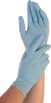 Immagine prodotto di 10x Hygonorm 26154 Nitrilhandschuhe Allfood Safe blau Gr. 8/M puderfrei
