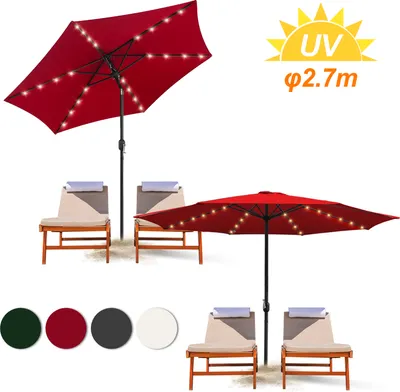 Produktbild von TolleTour Sonnenschirm Ø2.7m inkl. LED Gartenschirm 360° drehbar Terrassenschirm Ampelschirm Marktschirm Strandschirm - mit LED - Rot