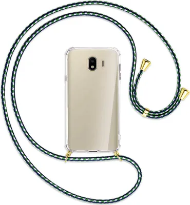 Produktbild von Handykette Backcover-Schutzhülle mit Band (Metall goldfarben) für Samsung Galaxy J4 2018 - grün/blau/weiß