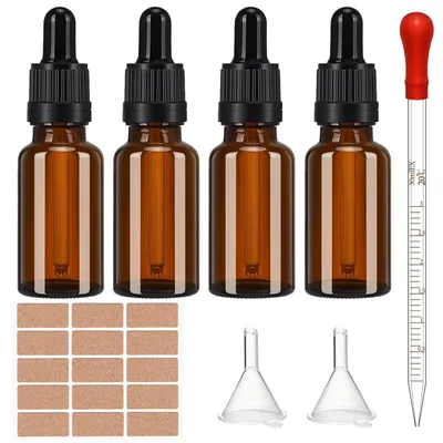 4er-Set Pipettenflaschen 10 ml braun, Glas mit Tropfpipette