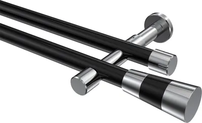 Produktbild von Interdeco Gardinenstange / Vorhangstange Schwarz / Chrom, Typ Prestige Tanara (Konus Bicolor) ohne Ringe, 20 mm Ø 2-läufig, 400 cm