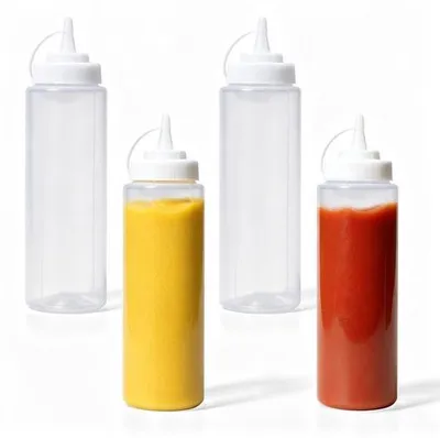 Productafbeelding van Solidchoice - Set van 4 Lege Knijpfles voor Sauzen met Lekvrij Deksel (Wit)