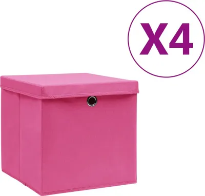 Obrázek produktu pro Úložné boxy s víky 4 ks 28 x 28 x 28 cm růžové