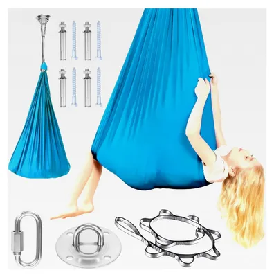 Produktbild von Aerial Yoga Hängematte Set, Yoga-Schaukel für Innen- und Außenbereich mit Zubehör, 150 kg Tragfähigkeit, Weiches Stretchmaterial, Multifunktionale Hängematte für Freizeit, Training und Entspannung