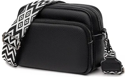 Produktbild von Damen Handy Umhängetasche Echtes Leder Crossbody Bag Damen Handytasche zum Umhängen, Umhängetasche Damen mit Breitem Schultergurt u 3 fächern（Schwarz）