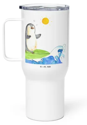 Produktbild von Mr. & Mrs. Panda Thermobecher Pinguin Surfer - Weiß - Geschenk, Edelstahlbecher, Portugal, Urlaub, Kaffee-Thermobecher, thermosbecher, Motiviert, Hawaii, Teetasse, Großer