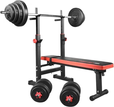 Produktbild von Hantelbank – Fitnessbank – Krafttraining – Klappbares Design – Tragfähigkeit: 250 kg – Schwarz-Rot