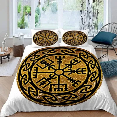 Produktbild von Bettwäsche-Set 155x220 cm 3-teilig 100% Mikrofaser mit Reißverschluss Wikinger Kompass Motiv