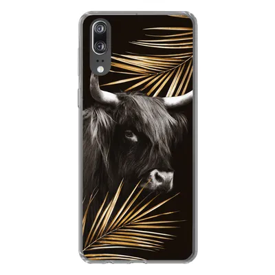 Produktbild von MuchoWow® Handyhülle Schutzhülle Hülle für Huawei P20 Schottischer Highlander - Blätter - Gold Silikon Softcase Handy Hülle - Hardcover