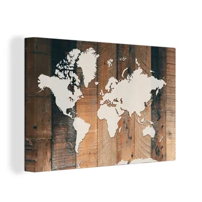 Produktbild von OneMillionCanvasses® - Leinwandbilder - 150x100 cm, Weltkarte - Holz - Weiß, Wandbilder Kunstdruck Wanddekoration