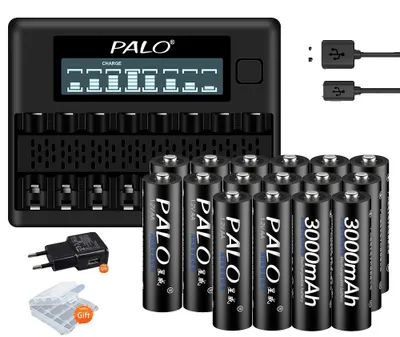 Produktbild von Wiederaufladbare Batterie, 3000mAh Kapazität, Intelligentes Ladegerät, 16 Batterie 1 Ladegerät