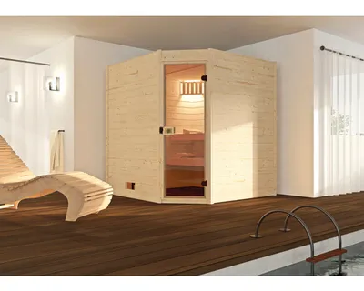 Produktbild von weka Massivholz-Sauna VALIDA Eck Gr. 3 Sparset 9,0 kW K inkl. integrierter Steuerung, Glastür x B x T x H  x 189 x 189 x 204