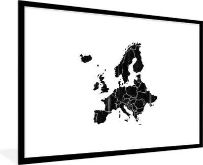 Produktbild von MuchoWow® Gerahmtes Poster Europa-Karte mit dunkler Aquarellfarbe und helleren Flecken - schwarz-weiß 90x60 cm - Poster mit Schwarzem Bilderrahmen Wandposter Rahmen Foto Bilder - Wanddekoration - Fotos