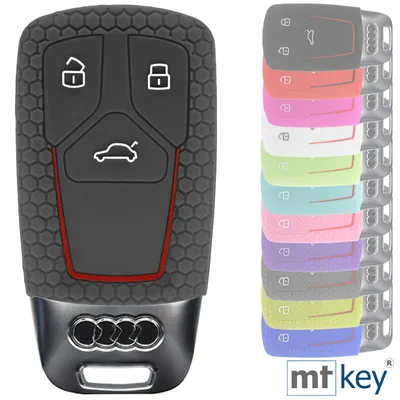 Produktbild von Auto Schlüssel Hülle Silikon Schutz Cover im Wabe Design Grau kompatibel mit Audi A4 A5 A6 A7 TT Q2 Q5 Q7 A8 Q8 3 Tasten KEYLESS SMARTKEY